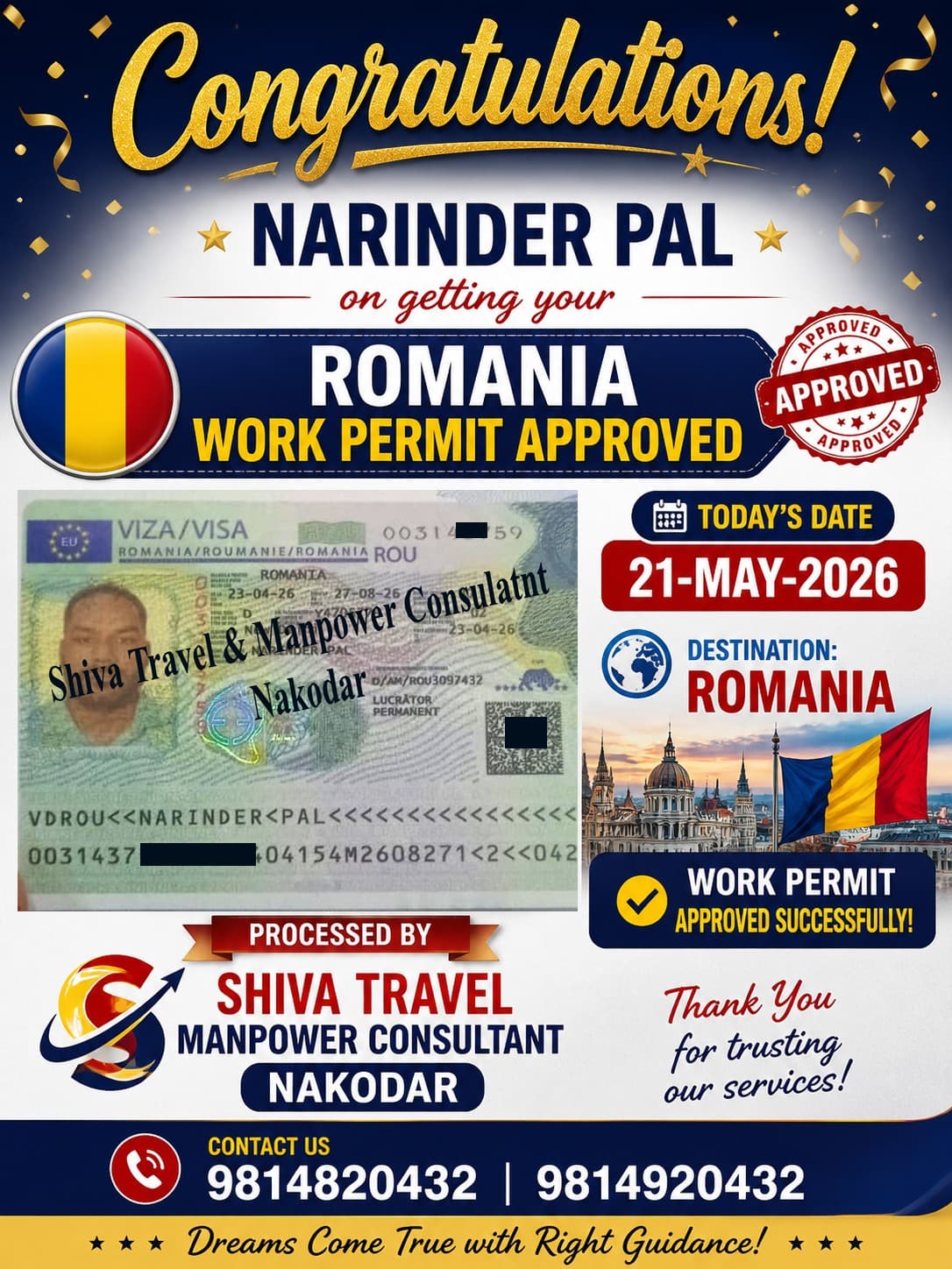 Work Visa for Sukhdev S. to Bulgaria