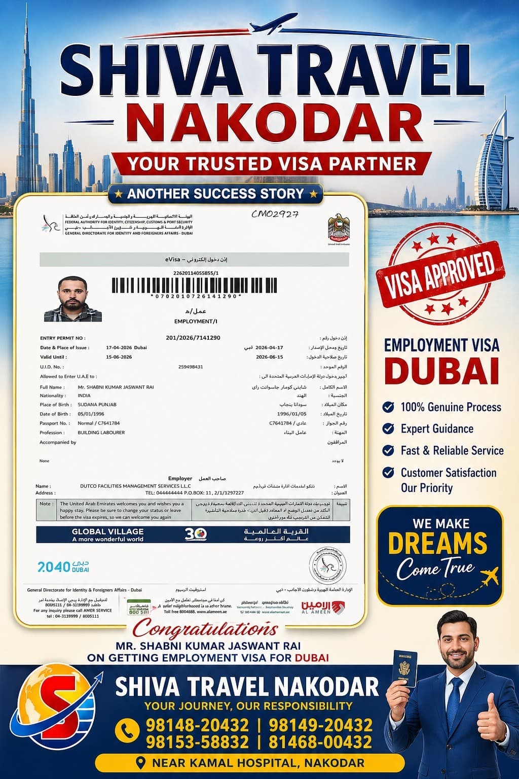 Work Visa for Karamjit S. to Kuwait